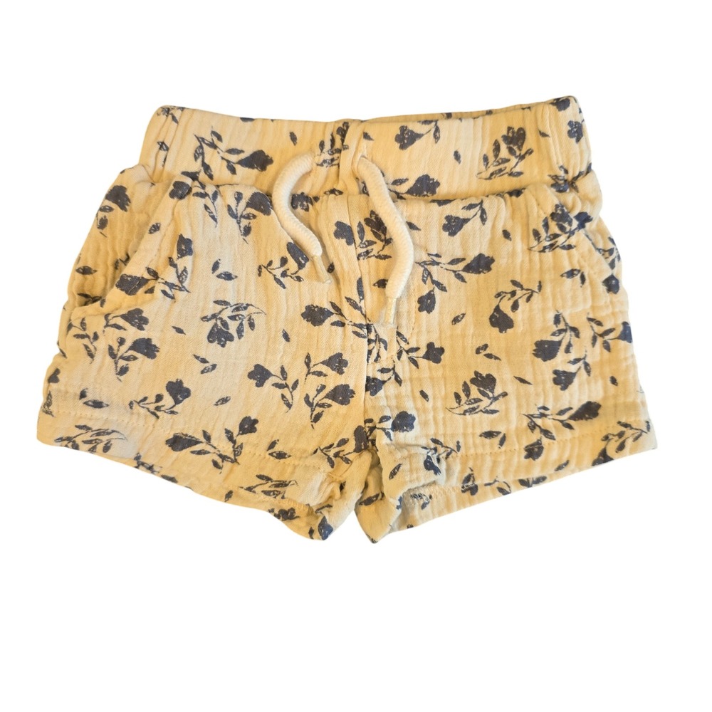 Rabbit + Bear Organic Baby Shorts 0-3M Cream Navy Floral Cotton Gauze Drawstring